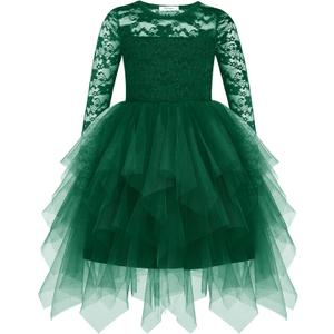 Arshiner Flower Girl Dress Toddler Contrast Lace Tutu Irregular Tulle Wedding Birthday Party Dresses (5-6 Years, Green)