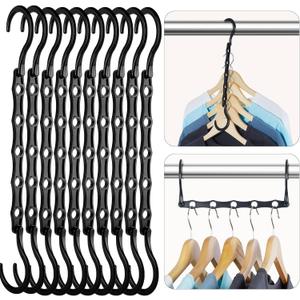 HOUSE DAY Space Saving Hangers Black, 16 Pack, Smart Closet Organizer Space Saver, Sturdy Plastic Clothes Hangers for All Types of Clothes, Closet Organizers and Storage, College Dorm Room Essentials
