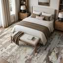 DCX Washable Abstract Area Rug 9x12, Non Slip Low Pile Rug, Beige