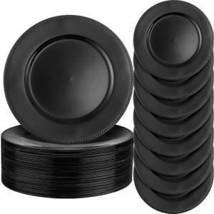 Jinei 36 Pack Black Charger Plates 13 Inch Plastic Beaded Round Charger Plates Wedding Table Decoration Reusable Dinner Plate Tray for Birthday Party Holiday Event