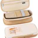 iSuperb Big Capacity Pencil Case Large Pencil Pouch Stationery Pen Bag for Teen Girls Boys, Back to School Supplies(Khaki+Beige)