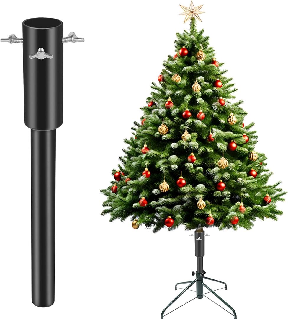 14.8" Christmas Tree Height Extender with 3 Fixing Screws, Christmas Tree Riser Fit 0.5-1.57 Inch Tree Poles, Make Xmas Tree Taller for 4.5Ft to 6.5Ft Artificial Trees Xmas Seasonal Indoor Decor, Black
