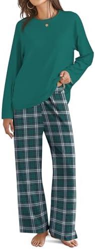 SHESHOW Pajamas for Women Set Long Sleeve Tops Plaid Pajama Pants with Pockets Winter Womens Pjs Sets Medium