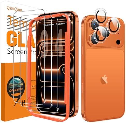 QsmQam 3 Pack Screen Protector for iPhone 17 Pro Max 6.9 Inch + 1 Pack Individual Camera Lens Protector, Ultra HD Tempered Glass, Military Grade Shatterproof, Case Friendly [with Installation Frame]