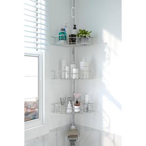 Shower Caddy Corner Tension Pole,Stainless Steel Adjustable Floor to Ceiling Corner Shower Caddy Stand for Bath Inside Shower Organizer Storage with Tension Pole,Rust-Resistant, 54 to 125 Inch (Silver)
