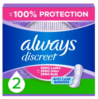 Always Discreet Incontinence Panty Liners for Bladder Leaks, Size 2, Very Light Absorbency, 120 Count