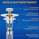 2PCS Bathroom Sink Stopper Strainer, Pop-Up Bathroom Sink Drain Strainer with Removable Stainless Steel Hair Catcher Basket, Universal Fit for US Bathroom Sinks, Bathtubs, Showers & Floor Drains