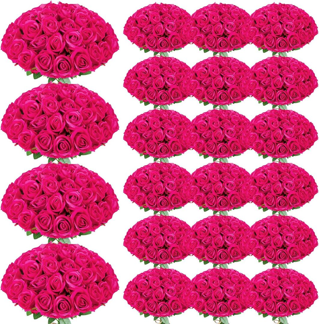 150 Pcs Roses Artificial Flowers, Silk Hot Pink Artificial Flowers Petals Long Stem Roses for Wedding Bouquet Home Party Decor