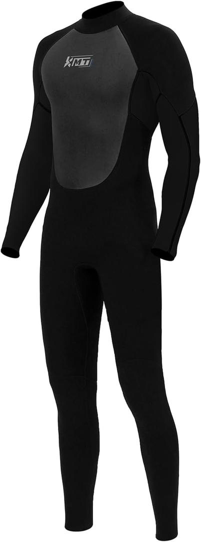 KMT Wetsuit for Men, Mens 3/2mm Wetsuits Full Ultraflex Wet Suits Back Zip Keep Warm in Cold Water High-Elasticity CR (Black)