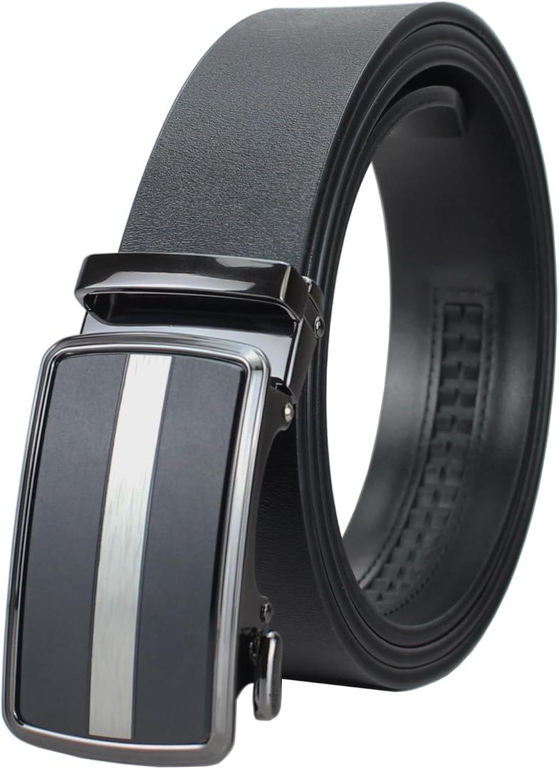 Ratchet Belt for Men - Mens Belt Leather 1 3/8" for Casual Jeans - Micro Adjustable Belt Fit Everywhere (Middle Stripe - Black)