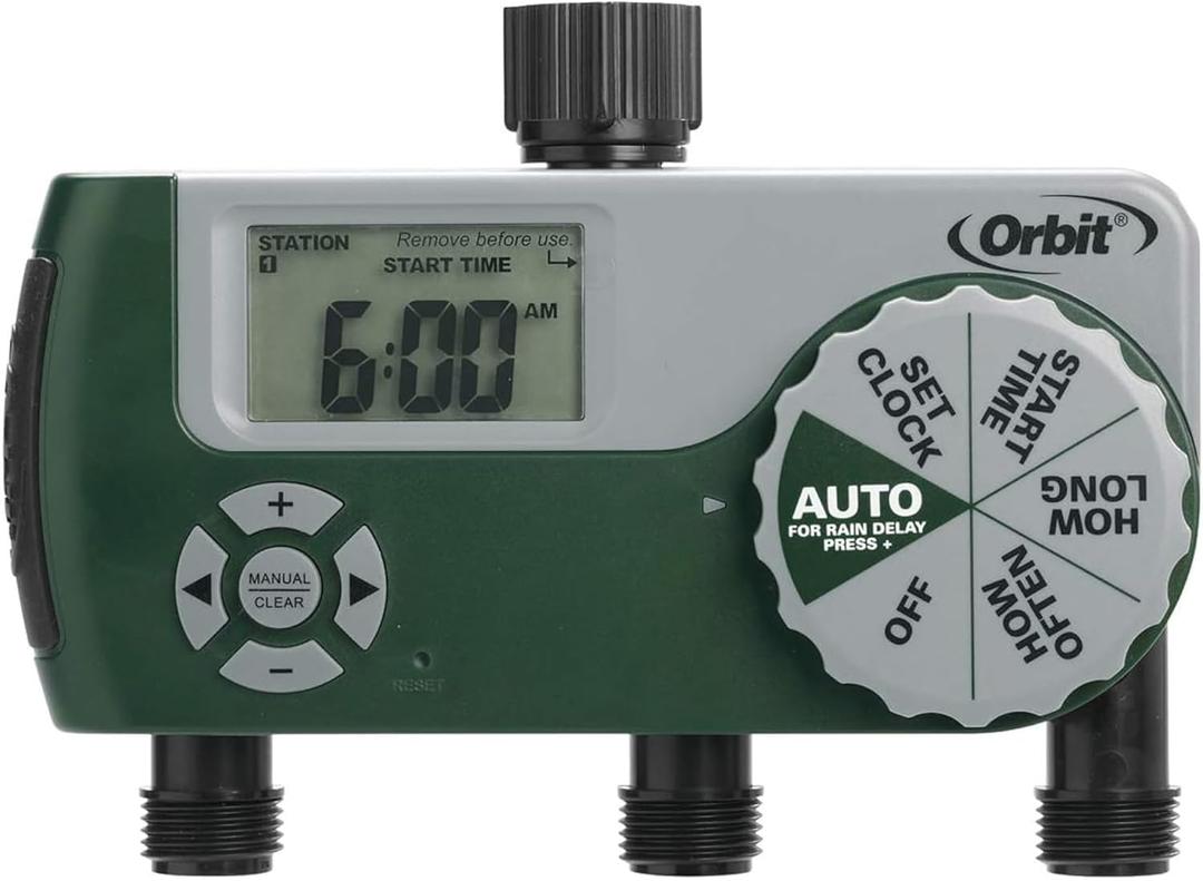 Orbit Programmable Digital Hose Watering Timer - 3 Outlet - Battery Powered - with LCD Screen - Built-in Rain Delay - Water-Resistant - 56082