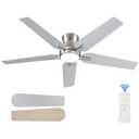 POCHFAN 52 Inch Ceiling Fans with Lights and Remote, Brushed Nickel Flush Mount Low Profile Ceiling Fan for Bedroom, Living Room, Patio, Dimmable 6 Speeds Noiseless, ETL Listed