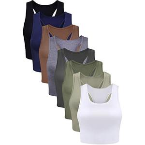 Geyoga 8 Pcs Women Basic Crop Tank Tops Sleeveless Racerback Crop Cotton Top S