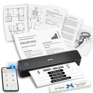 Inkless Portable Printer for Travel, 300DPI Wireless Thermal Printer Support 8.5" x 11" US Letter, A4, MT610Pro Small Bluetooth Printers Compatible with iOS, Android Laptop for Home Office Car, Black