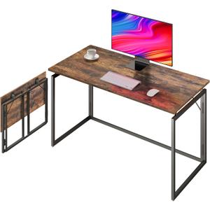 Folding Desk - 39.4" Wood Top Foldable Desk for Small Spaces | No Assembly Required Compact Table for Home Office, Writing, and Study (Rustic Brown)