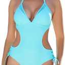 Women's Halter Cutout One Piece Swimsuit Mesh Monokini Bathing Suit, Size: X-Small