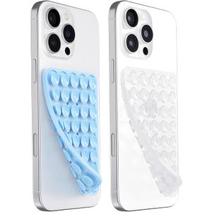 3 x JingJinYY Anteel 2 Pack Double Sided Silicone Suction Cup Phone Case Mount, Hands-Free Strong Grip Silicon Phone Holder for Selfies and Videos, Non Slip Phone Accessories (Baby Blue&Translucent)