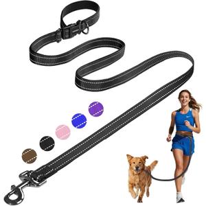 Kazazoo Hands-Free Dog Leash Adjustable Length 5-8Ft, Waist for Dog Walking, Running for Small &Medium Dogs with Reflective Strips, Ballistic Nylon, Waist Belt, Lightweight Black