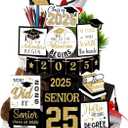 22 Pcs 2025 Graduation Tiered Tray Signs Sets Farmhouse Wooden Class of 2025 Graduation Signs for Home Party Tiered Tray Table Office Desk(Black Gold)