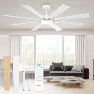 TCL Ceiling Fan with Light and Remote: 72 inch 8 Blades Smart Quiet Fan with Dimmable LED Lights for Bedroom Gazebo Patio Garage Dorm - 6 Speed DC Reversible Modern Fan for Summer and Winter