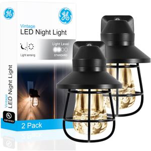 GE Vintage LED Night Light, Plug-in, Dusk to Dawn Sensor, Farmhouse Decor, Mood Lighting, Home Decor, Ambient Lighting, LED Lights for Bedroom, Bathroom, Kitchen, Hallway, 44737, Black, 1 Pack