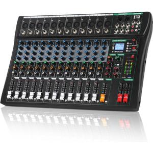 XTUGA 12 Channel Audio Mixer, Professional Sound Board Mixer, DJ Mixing Console System Audio Interface,48V Phantom Digital Effect for PC Podcast Studio Karaoke Streaming Live Recording(CT120)