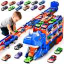RoarRacer 3-in-1 Dinosaur Transport Truck, Folding Dual Race Track & 7 Die-Cast Cars - Lights & Sounds Toy for Kids Ages 3-6