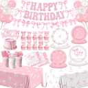 Pink Bow Birthday Party Supplies Serve 24, Coquette Birthday Decorations Include Bow Plates Napkins Cups Banner Tablecloth Cake Topper Balloons Bow Theme Tableware for Girls Bachelorette Decor