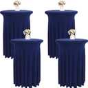4 Packs 32 x 43 Inch Spandex Round Cocktail Table Skirts Stretch Cocktail Table Covers Fitted High Top Tables for Wedding Bar Party Banquet (Navy Blue)