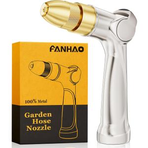 FANHAO Professional Heavy Duty Garden Hose Nozzle, 100% Metal Thumb Control Water Nozzle with Brass Tip, High Pressure Adjustable Water Hose Sprayer for Lawn & Plant Watering, Car & Pet Washing
