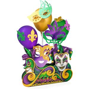 Cheerland Masquerade Carnival Decoration Mask Centerpiece Fat Tuesday Party Supplies Table Decorations Purple Green Gold Decor Balloon Display for Mardi Gras Party Parade and Festival Accessories