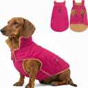 azuza Dog Jacket Waterproof & Windproof Dog Coat for Small Dogs with Thick Fleece, High Collar with Leash Hole, Adjustable Velcro & Elastic Belly, Rose Red, S
