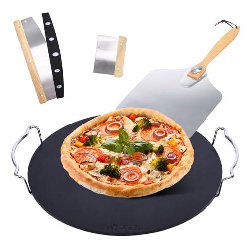 Amazon.com: Hisencn 13" Round Pizza Steel for Oven & Grill  Ceramic Baking Steel Pizza Stone Set with Rack, Pizza Peel, Cutter & Dough Scraper, Crack-Resistant & High Heat Conductivity for Crispy Crust : Patio, Lawn & Garden