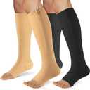 Zipper Compression Socks for Women & Men 2 Pairs15-20mmhg Open Toe Compression Stockings for Nurse and Long Standing Crowd (Large-X-Large, Black beige)