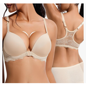 Maidenform Front Closure Push Up Bras for Women Racerback Add 2 Cup Sizes Padded Plunge Underwire Lace Bra Lift Up
