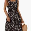 ZABERRY Womens Summer Midi Dress 2025 Elastic Straps Square Neck Cute Floral Flowy A-line Sundresses for Women L