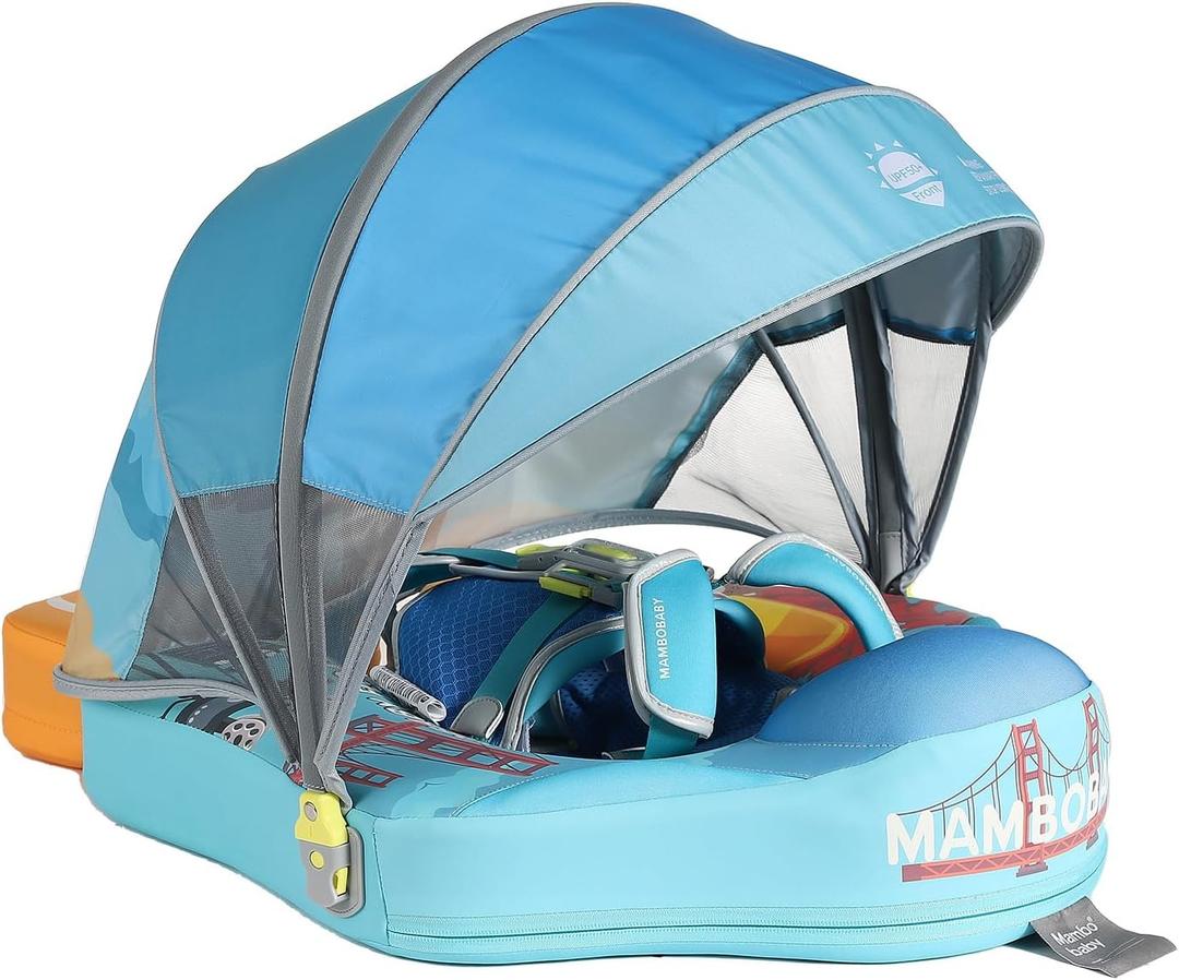 Mambobaby Float Non-Inflatable Baby Float with Canopy, Five-Point Safety System, 3D Canopy(Detachable) UPF 50+, Baby Pool Floats for 3-24 Months, Dual-Mode Toddler Swim Floaties