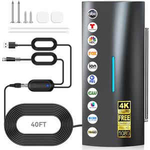 2026 TV Antenna Indoor, 3600+ Miles Range Digital Antenna for Smart and Old TVs, HD Antennas for Local Channels with Amplifier Signal Booster-Supports 8k 4k 1080p