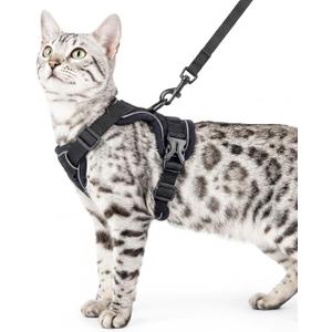 Cat Harness and Leash Set Escape Proof Tactical Large Kitten Harness Emotional Support Cat Vest, Black, L