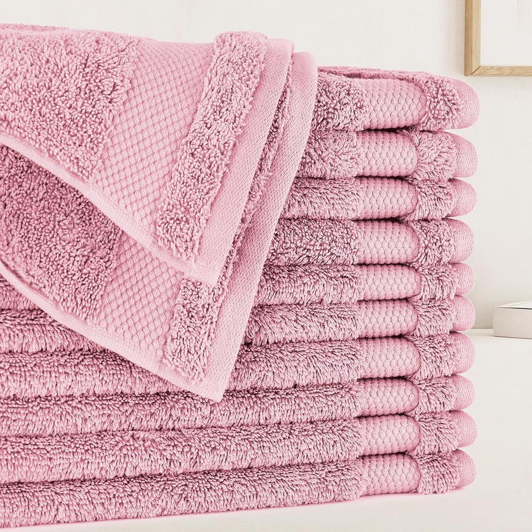 BIOWEAVES 100% Organic Cotton 700 GSM Plush Premium Washcloths 13" x 13" GOTS Certified, Face Towels Perfect for Home & Bathroom - Dusty Pink, Pack of 12
