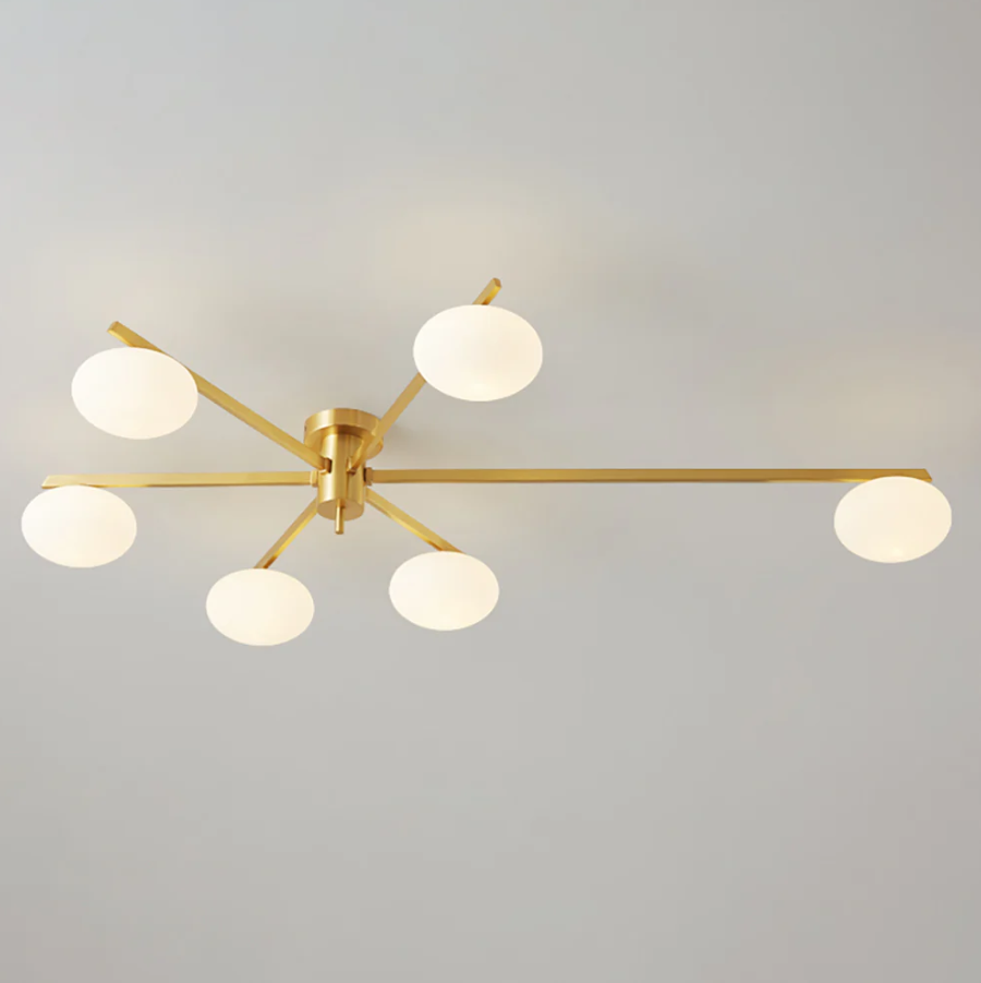 Glass Semi Flush Mount Ceiling Light, Modern Sputnik Chandelier, Bubble Ball Ceiling Light Fixture for Dinning Room, Living Room (Gold, 6 Lights)