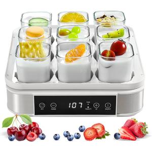 Yogurt Maker, Automatic Digital Yogurt Maker with Adjustable Temperature & Time Control, 9pcs Glass Jars 52 Oz Stainless Steel Yoghurt Maker for Home Organic Yogurt, Cheese Maker, Natto Maker
