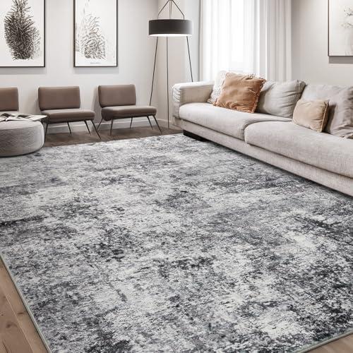 MOYEST Area Rug Living Room Rugs - 6ft round Large Soft Indoor Neutral Modern Abstract Low Pile Washable Rug Carpet for Bedroom Dining Room Farmhouse Home Office - Grey