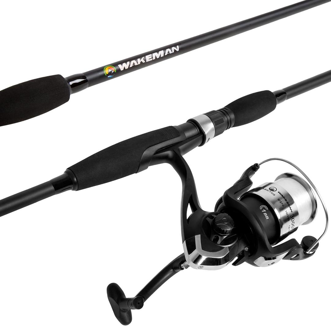 Fiberglass Fishing Pole - Strike Series 78-Inch Collapsible Rod and Spinning Reel Combo, EVA Handle, Pre-Spooled Reel, Fishing Gear for Catching Walleye, Bass, Trout, and More by Wakeman