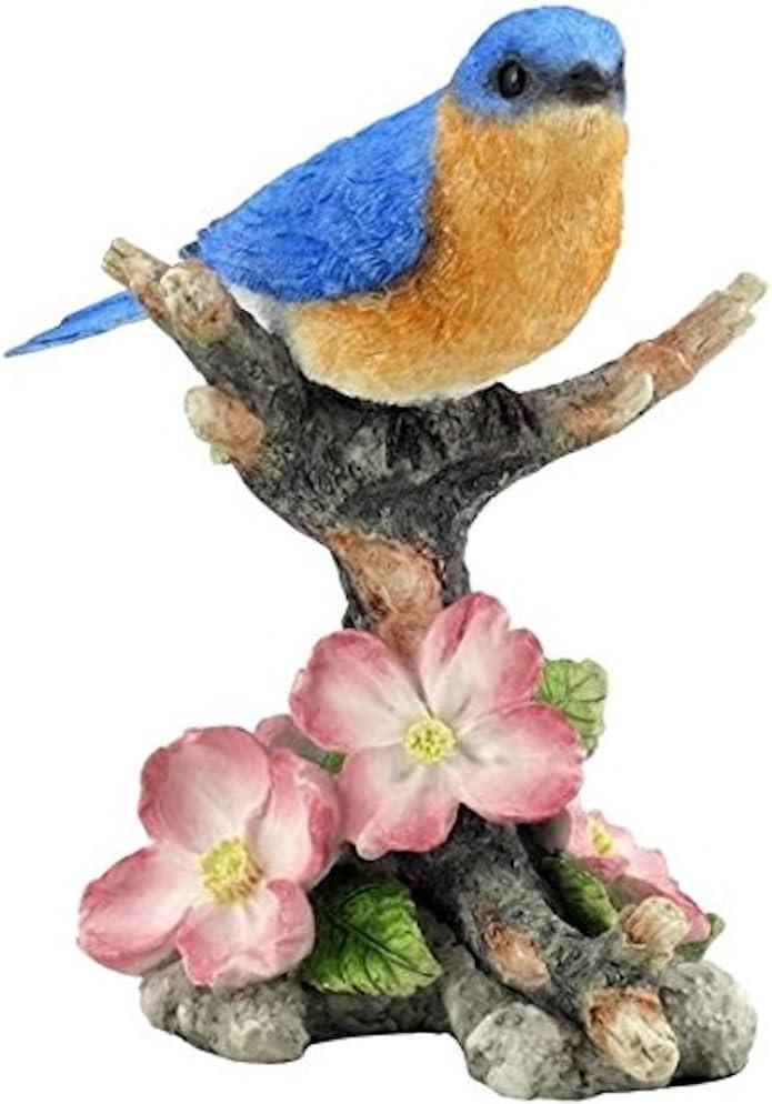 US 4.88 Inch Bluebird on Branch with Flowers Decorative Figurine, Blue