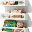 Bamboo Nursery Book Shelves, 3-Pack White Floating Shelves for Wall Kids, Fully Assembled Wall Book Shelves for Bedroom Kids, Toddler Room, Baby Room, Nursery Decor