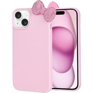 Cases for iPhone 13, Luxury Glitter 3D Rhinestone Bow Phone Cover Soft Litchi Pattern Protective Phone Case for iPhone 13 6.1" 2021 (Pink)