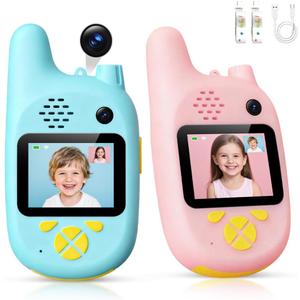 Kids Video Walkie Talkies with Front & Rear Cameras, Photo Capture, Voice Message, Rechargeable Long Range Two-Way Radio for Camping Hiking Birthday Gifts for Age 3-8 Year Old Boys Girls, 2 Pack
