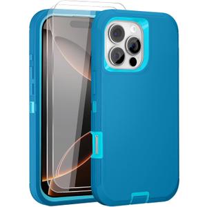 JGS for iPhone 16 Pro Max Case 6.9", Military Grade 3 in 1 Heavy Duty Shockproof/Drop Proof Case with 2 PCS Tempered Glass Screen Protector (Blue)
