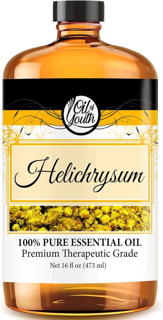 Oil of Youth Helichrysum Essential Oil - Pure Therapeutic Grade for Aromatherapy, Diffuser, Stress Ease, and Skin Therapy (16oz Bulk) (16 Fl Oz (Pack of 1))